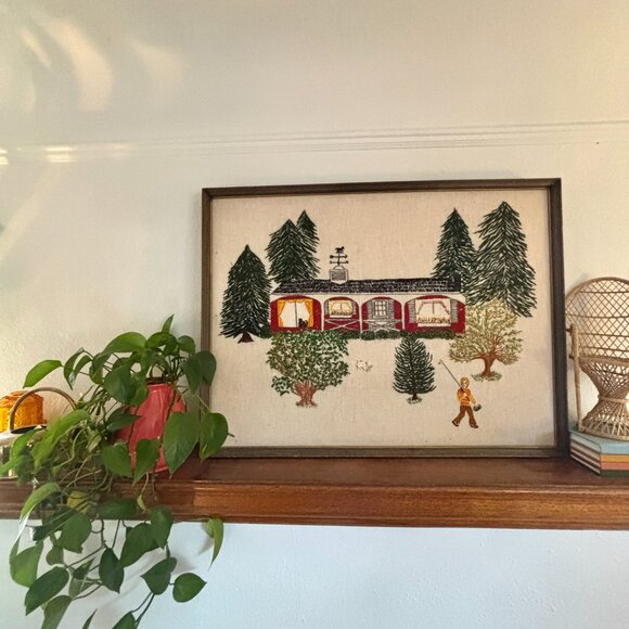 XL Vintage 24x36 Winter Wonderland Handmade Crewel/Cross stitch/Embroidery - Picture 6 of 6